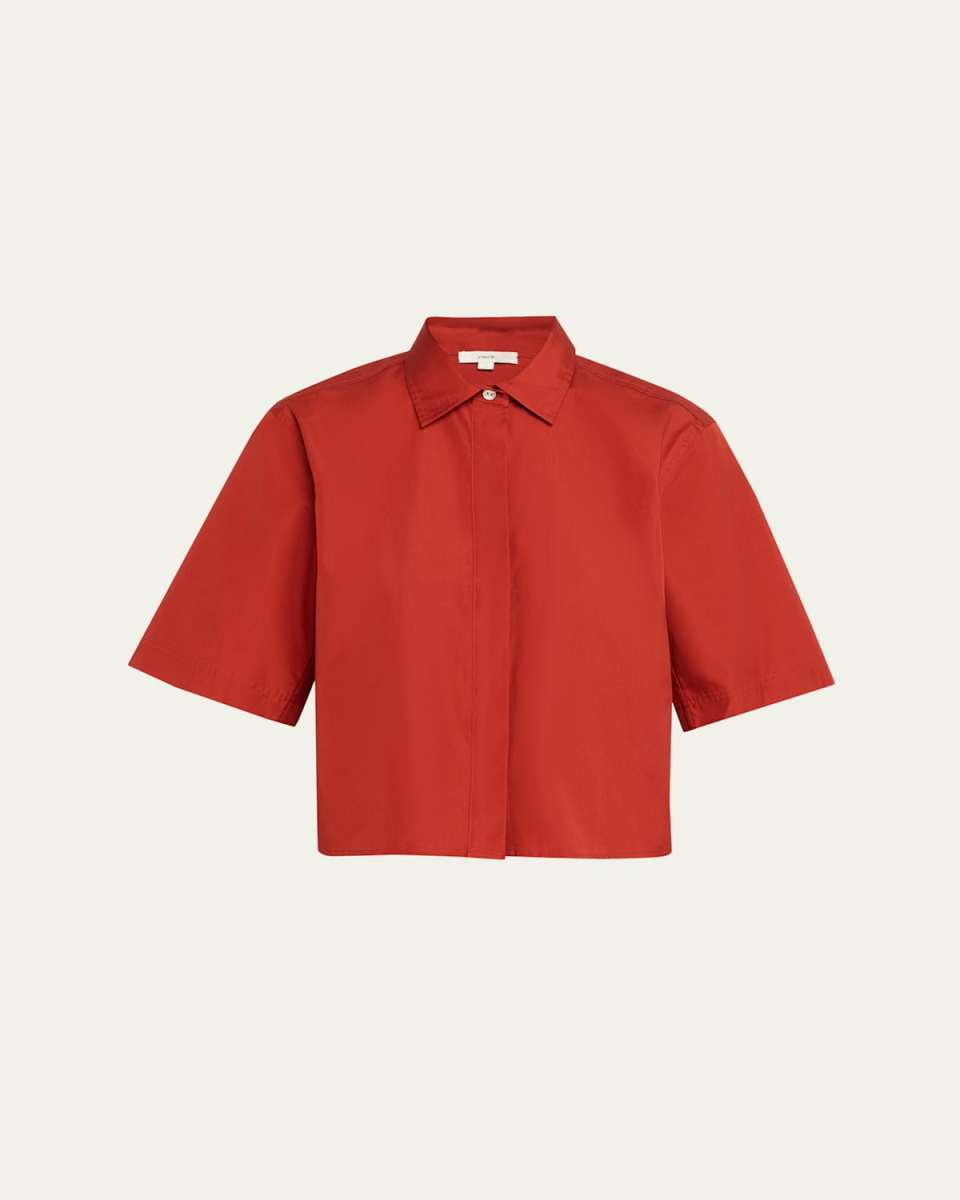 Short-Sleeve Cropped Cotton Shirt